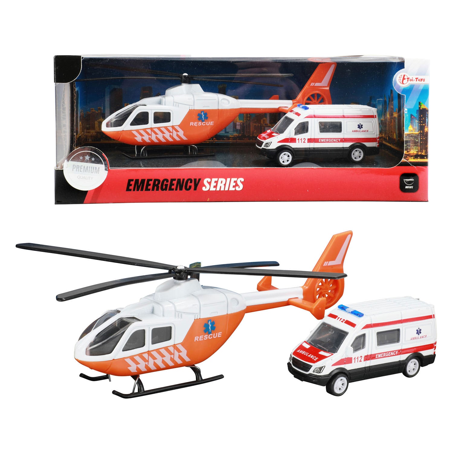 Hélicoptère de traumatisme métallique TOI-TOYS et Orange Ambulance
