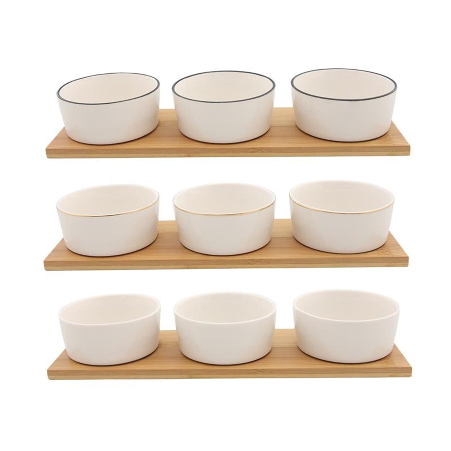 Ensemble de bols Food for Fun sur planche de bambou 9x6x33cm