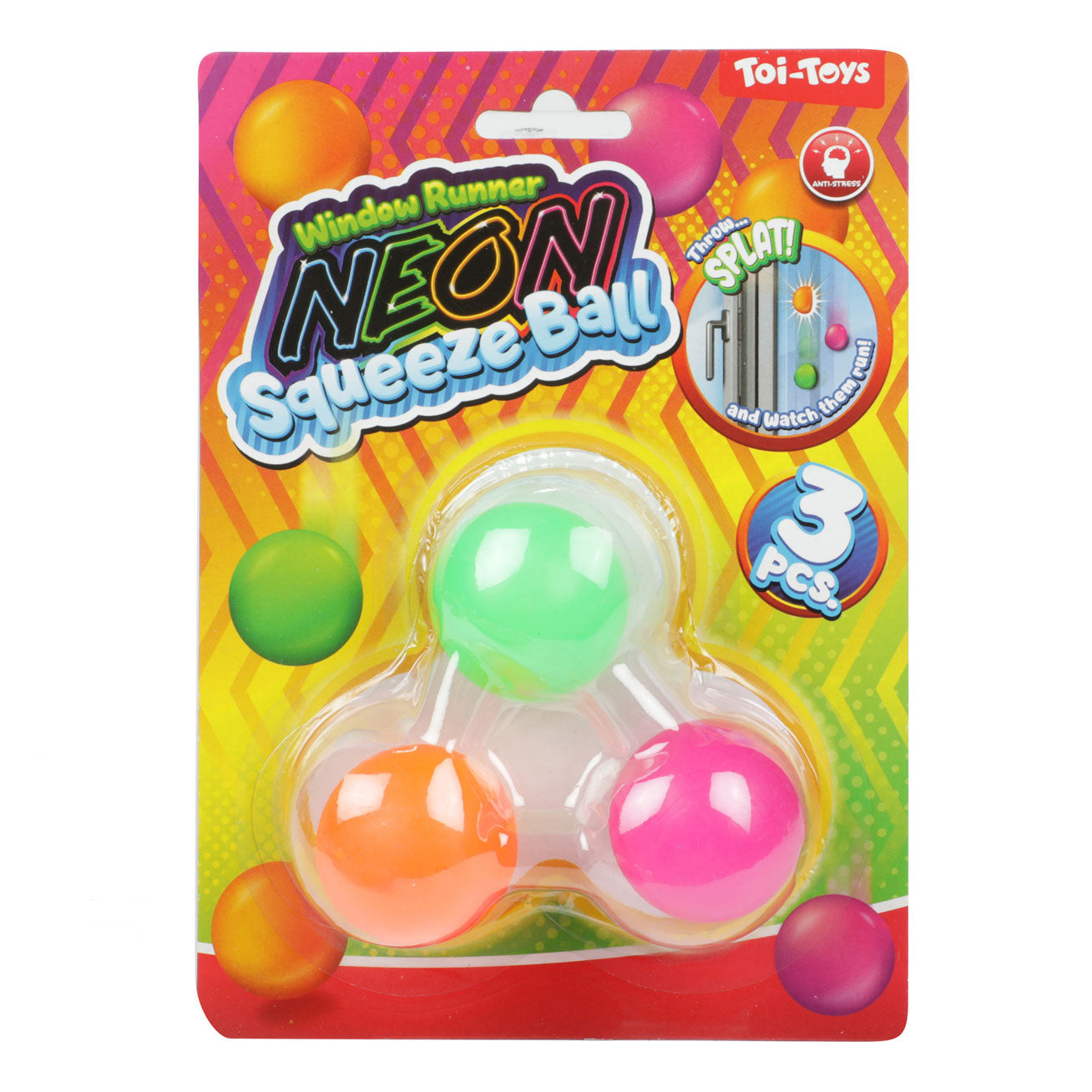 TOI-TOYS Window Crawler Squeeze Balls Neon, 3e.