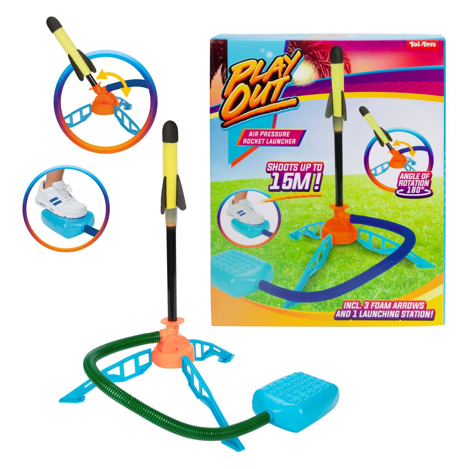 TOI-TOYS joue la base de lancement de roquettes à pression d'air avec 3 fusées