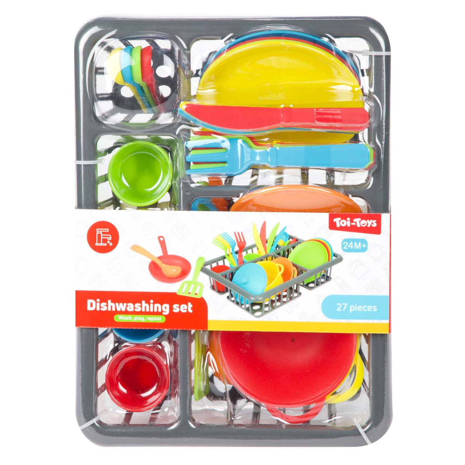 Rack de lave-vaisselle à la maison de TOI-TOYS avec couverts et casseroles, 27dlg.