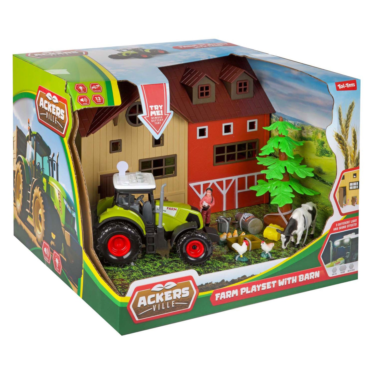 TOI-TOYS ACKERS VILLE FERME AVEC LEUR TRACTOR LEUR ET LE SON PLAY SET, 12DLG.