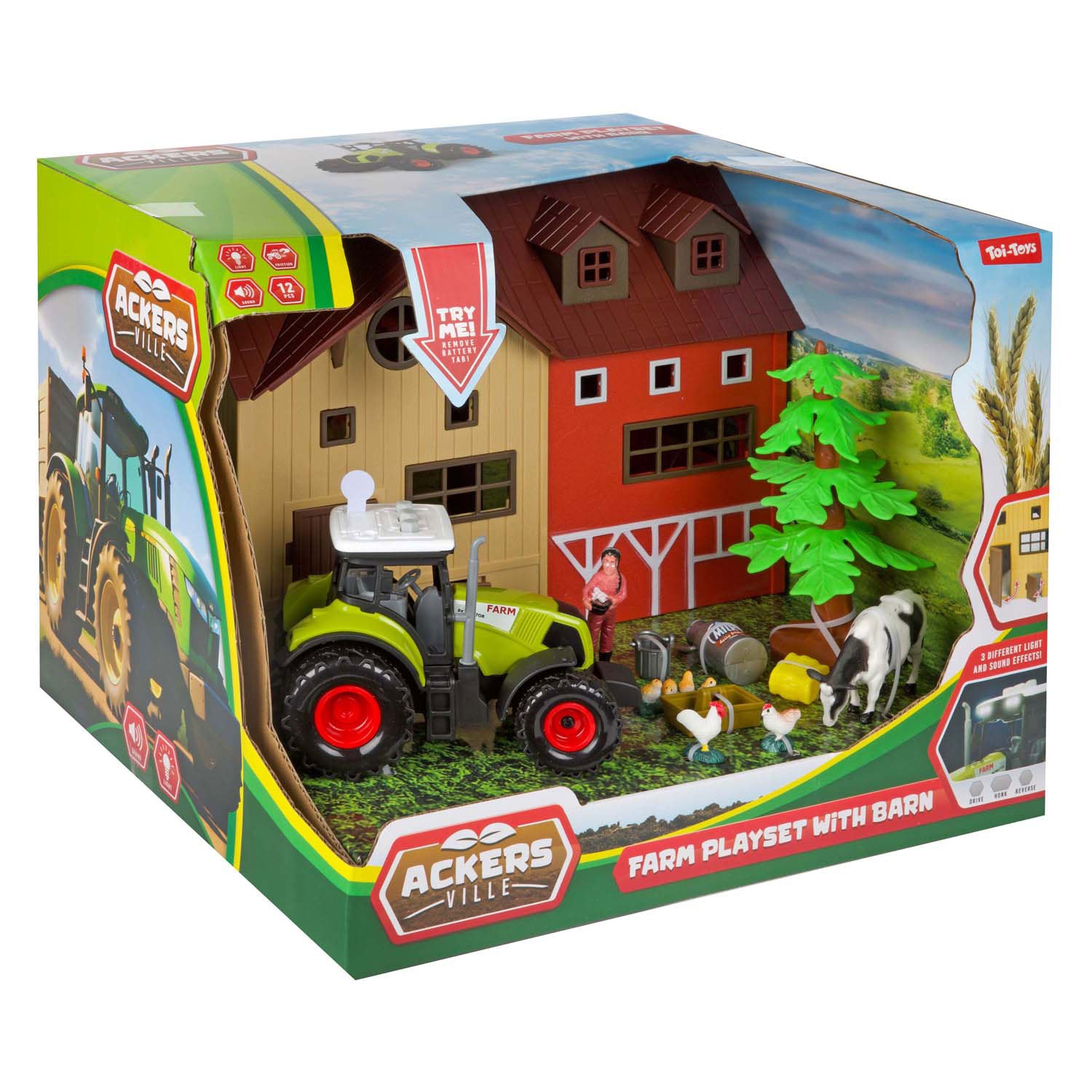 TOI-TOYS ACKERS VILLE FERME AVEC LEUR TRACTOR LEUR ET LE SON PLAY SET, 12DLG.