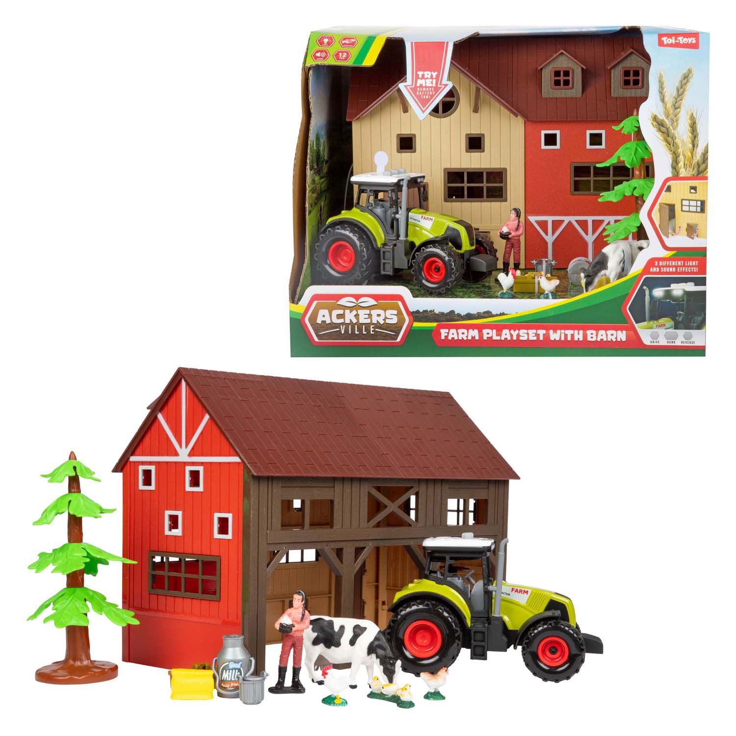 TOI-TOYS ACKERS VILLE FERME AVEC LEUR TRACTOR LEUR ET LE SON PLAY SET, 12DLG.