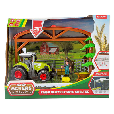 TOI-TOYS ACKERS Ville Horse stable avec une lumière de tracteur et un jeu de jeu sonore, 14dlg.