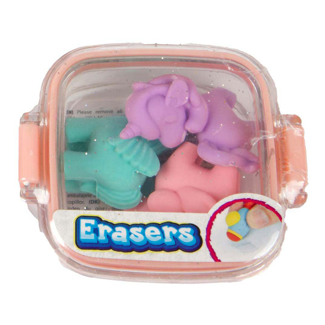 Mini set de gommes Toi-toys dans une boîte à paillettes - licornes, 5 pcs.