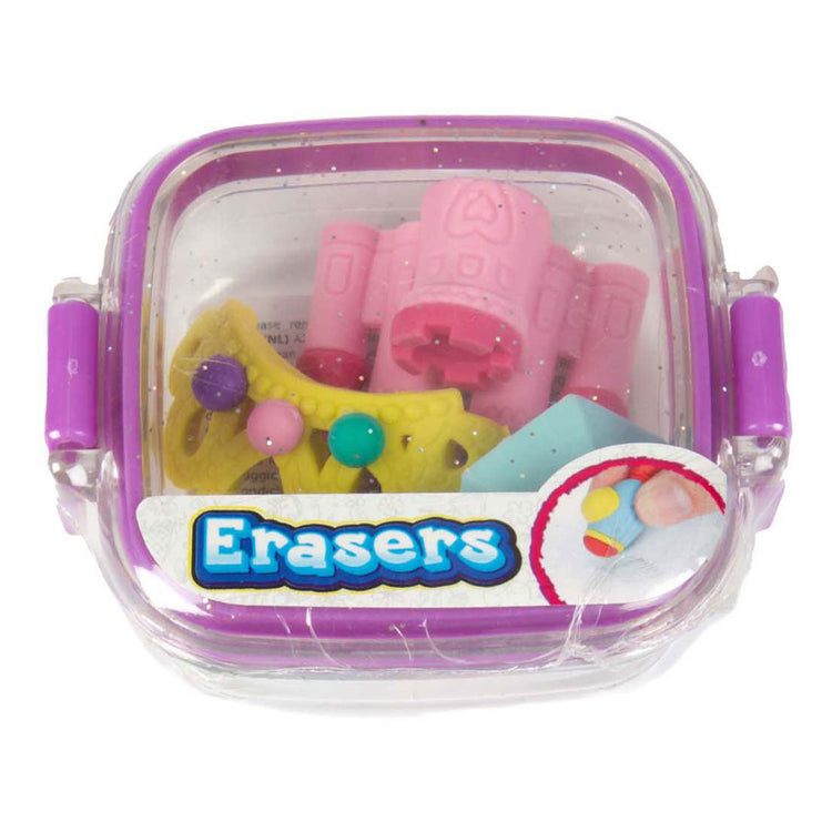 Toi-toys mini set de gommes dans une boîte à paillettes - château princesse