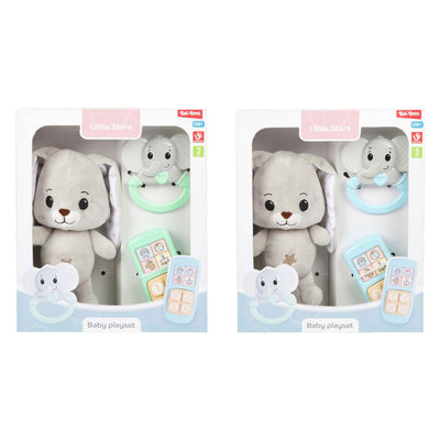 Toi-toys petites étoiles peluche bébé lapin en peluche avec hochet et téléphone, 3 pcs.