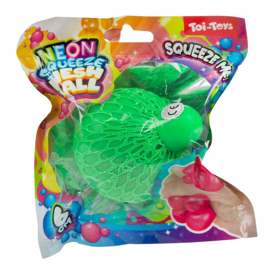 Toi-toys boule à presser amusante en maille néon, 6 cm