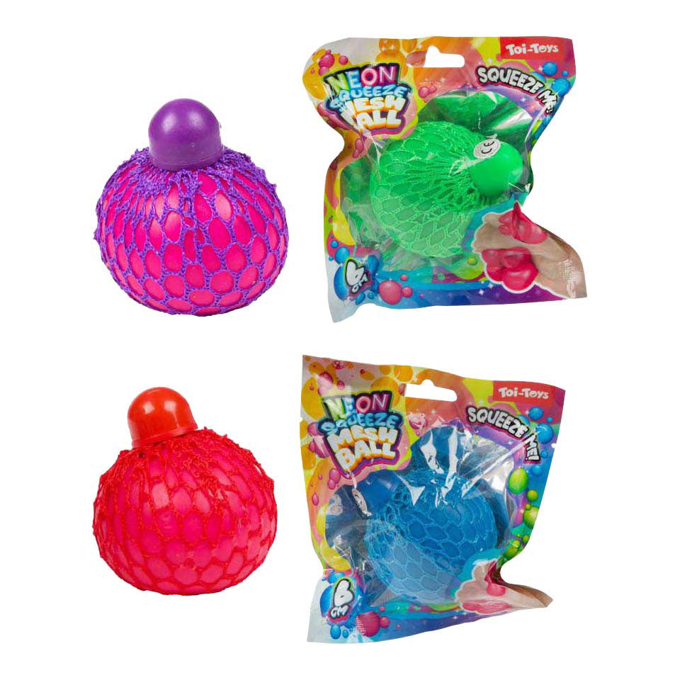 Toi-toys boule à presser amusante en maille néon, 6 cm