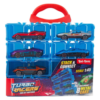 Toi-toys mallette de rangement turbo racers comprenant 8 voitures en métal - 1:45