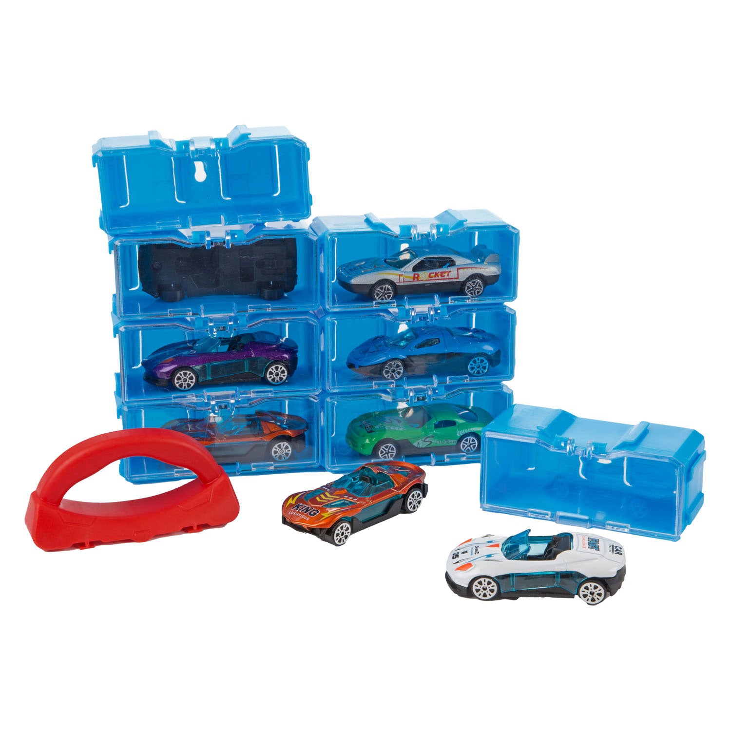 Toi-toys mallette de rangement turbo racers comprenant 8 voitures en métal - 1:45