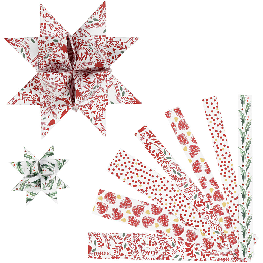 Bandes de tressage en papier Vivi Gade, l: 44+78 cm, l: 15+25 mm, d 6,5+11,5 cm, rouge, blanc, 48 bandes 1 boîte