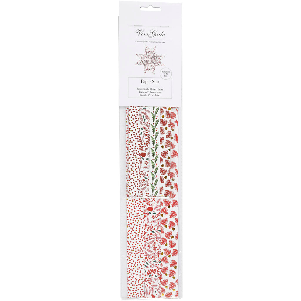 Bandes de tressage en papier Vivi Gade, l: 44+78 cm, l: 15+25 mm, d 6,5+11,5 cm, rouge, blanc, 48 bandes 1 boîte
