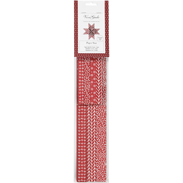 Bandes de tressage en papier Vivi Gade, l: 44+78 cm, l: 15+25 mm, d 6,5+11,5 cm, rouge, blanc, 60 bandes 1 boîte