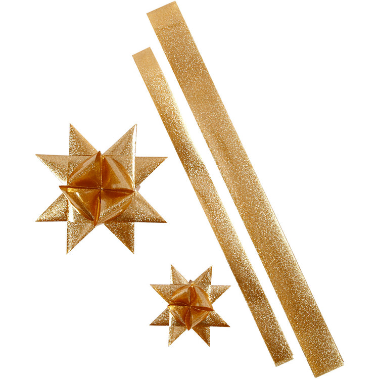 Bandes étoiles Vivi Gade, l: 86+100 cm, l: 25+40 mm, d 11,5+18,5 cm, paillettes dorées, 16 bandes 1 boîte
