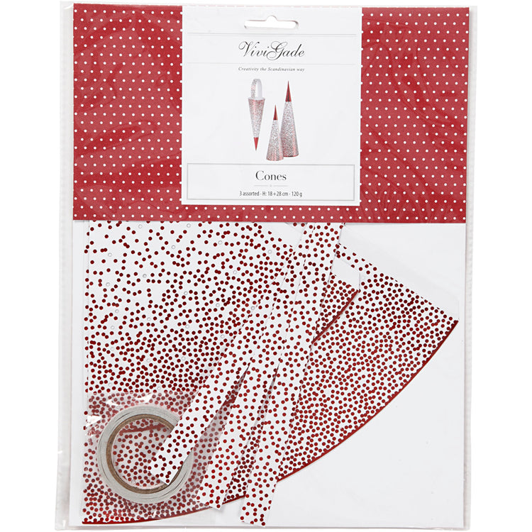 Cônes Vivi Gade, h: 18+28 cm, 120 g, rouge, blanc, 3 pièces 1 boîte