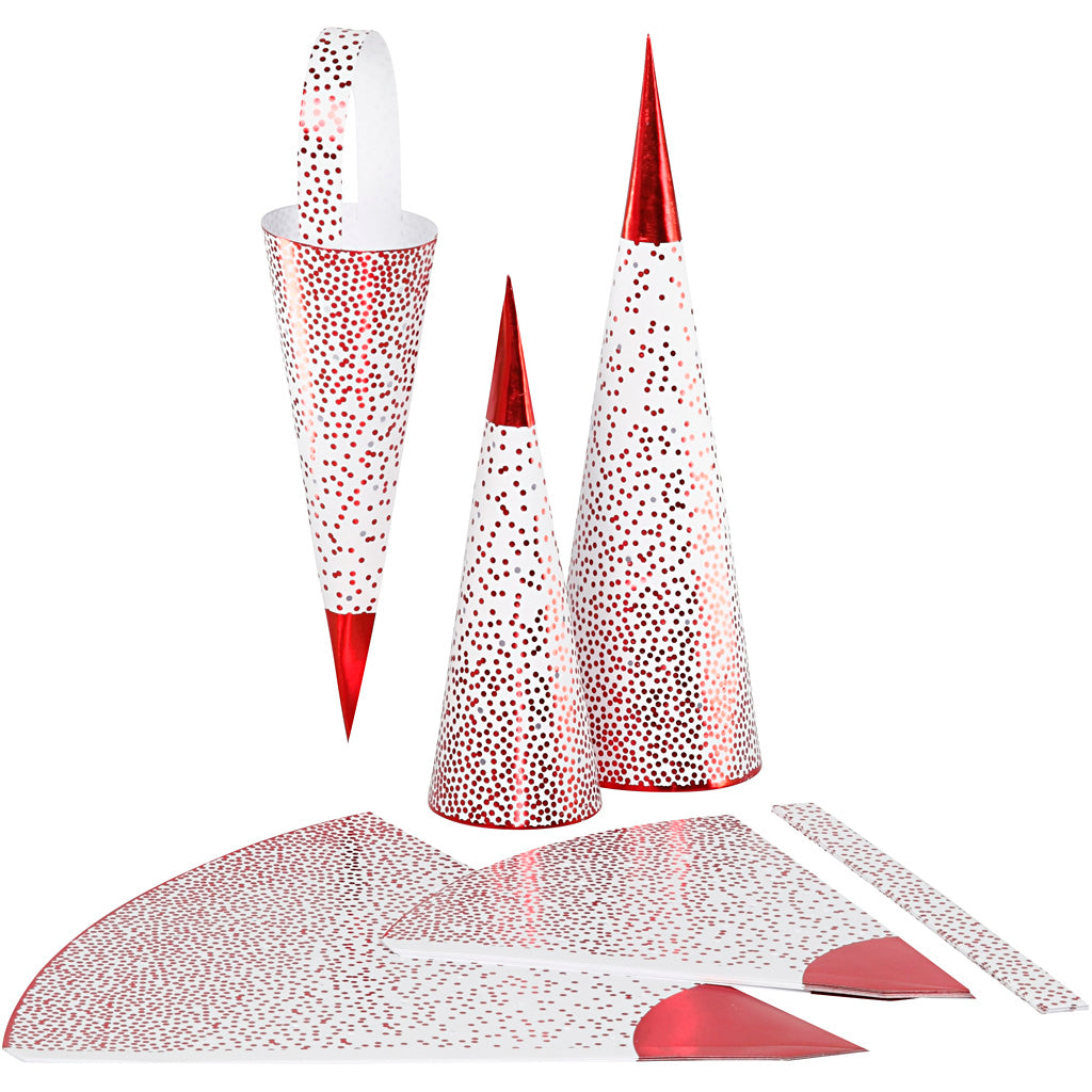 Cônes Vivi Gade, h: 18+28 cm, 120 g, rouge, blanc, 3 pièces 1 boîte