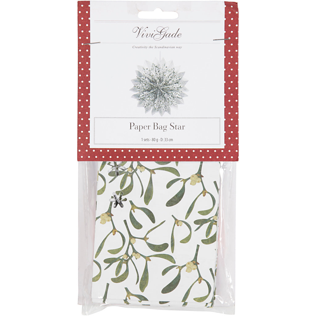 Vivi gade étoile de sacs en papier, 80 gr, vert, blanc, 1 set