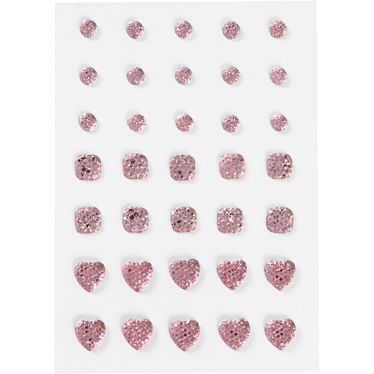 Strass Vivi Gade, rond, carré, coeur, taille 6+8+10 mm, rose, 35 pièces 1 boîte