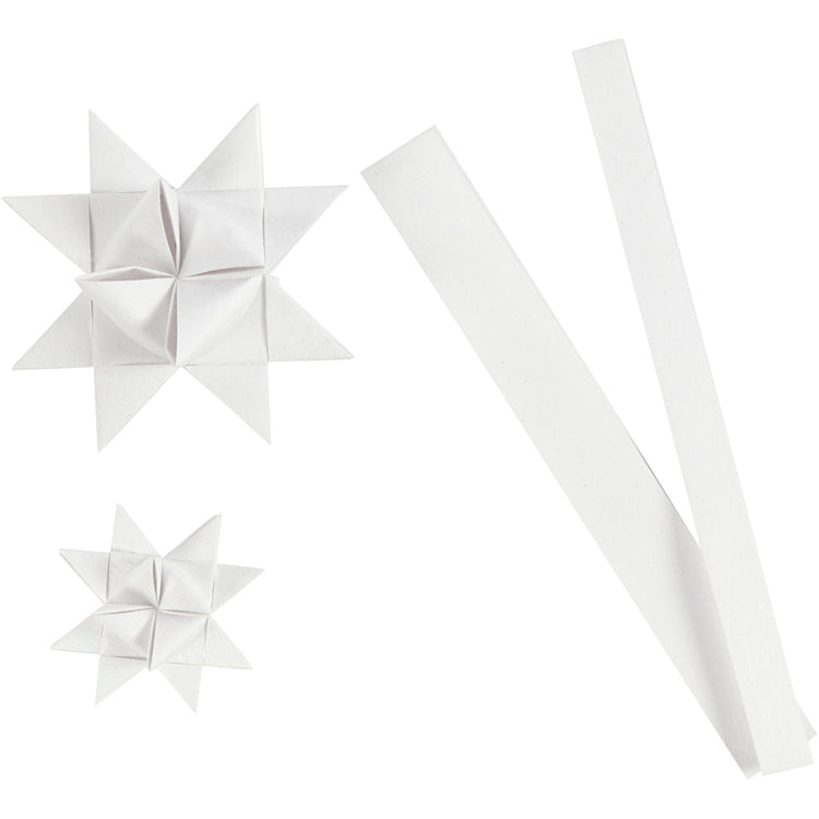 Bandes de tressage en papier Vivi Gade, l: 44+78 cm, d 6,5+11,5 cm, l: 15+25 mm, blanc, 32 bandes 1 boîte