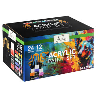Coffret gouache acrylique complet 24x59ml + 12 pinceaux