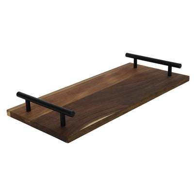 Plateau en acacia avec poignée noire 36x17x2cm