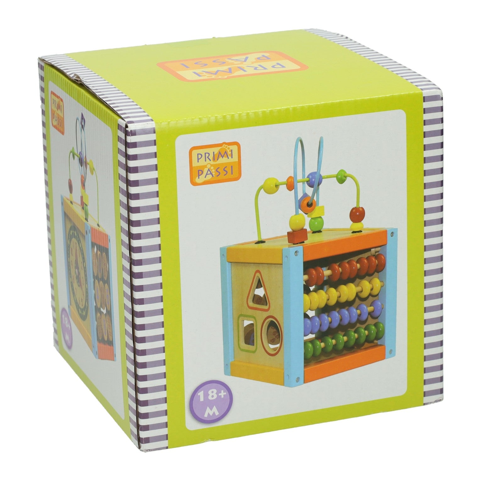 Cube d'activité avec cadre en perles de bois Primi Passi de Jonotoys