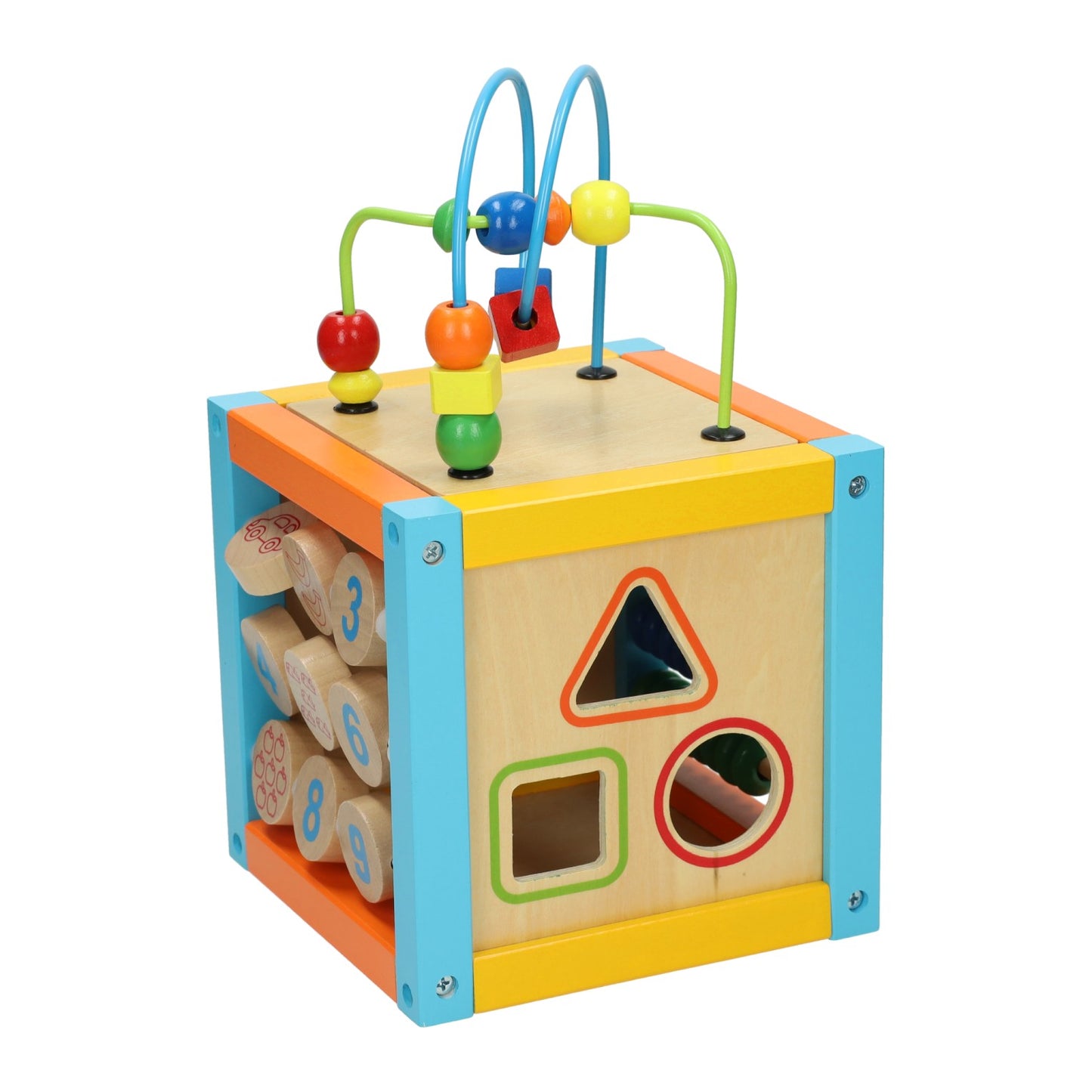Cube d'activité avec cadre en perles de bois Primi Passi de Jonotoys