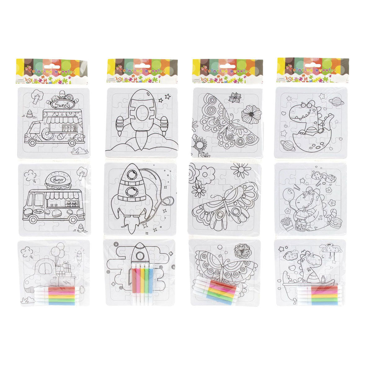 Jono Toys colorie vos propres puzzles - 3 puzzles + 5 marqueurs