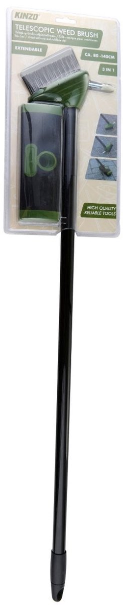 Kinzo brosse à mauvaises herbes extensible 3 en 1 - brosse à mauvaises herbes télescopique avec grattoir et grattoir - réglable de 80 à 140 cm - pour carrelage, terrasse, allée - outil de jardin ergonomique