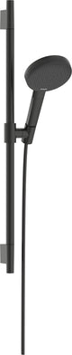 Hansgrohe Raindance Alive Select S - Set de douche - Économie d'eau Ecosmart - Commande par bouton Select - Taille 125 mm - 3 fonctions de pulvérisation - Chrome noir brossé