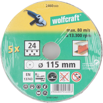 Disques abrasifs en fibre Wolfcraft | k24 | ø115mm | 5 pièces - 2460000