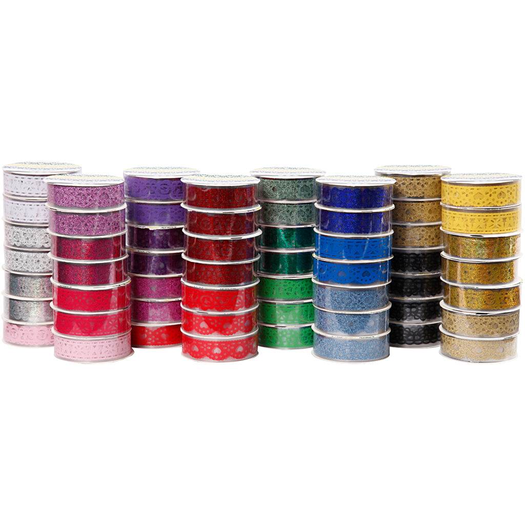 Jeu de rubans à dentelle Creativ company, l: 15 mm, différentes couleurs, 56x3 m 1 boîte