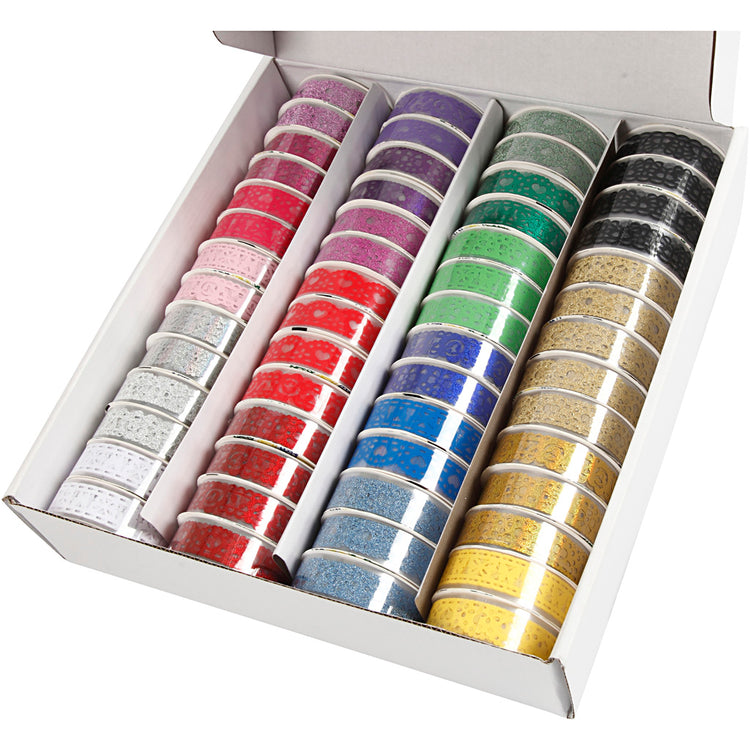 Jeu de rubans à dentelle Creativ company, l: 15 mm, différentes couleurs, 56x3 m 1 boîte