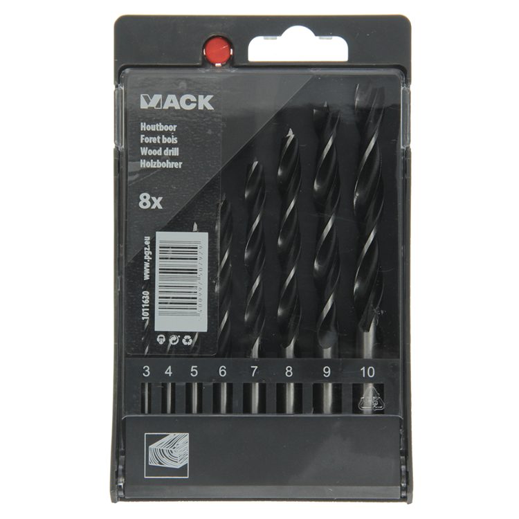 Mack 1011630 - perceuse à bois machine + jeu de pointes de centrage 8 pièces 3-10mm | 5 pièces