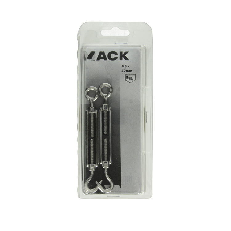 Mack 1006892 - 2 tendeurs : oeil + crochet inox 5mmx50 bl | 5 pièces