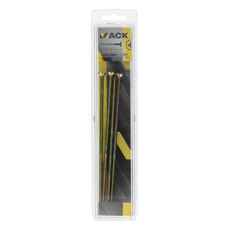 Mack 1006979 - vis pour panneaux d'aggloméré avec tête galvanisée jaune 4pcs 6 x 180mm | 5 pièces
