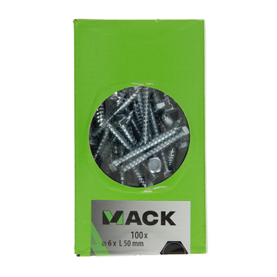 Mack 1007031 - boulon fileté à bois en acier galvanisé 100 pcs 6 x 50 mm | 3 pièces