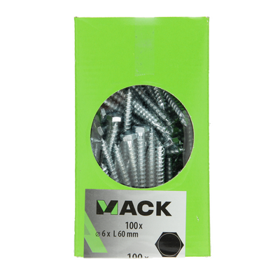 Mack 1007032 - boulon fileté à bois en acier galvanisé 100 pièces 6 x 60 mm | 3 pièces