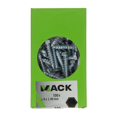 Mack 1007037 - boulon fileté à bois en acier galvanisé 100 pièces 8 x 40 mm | 3 pièces
