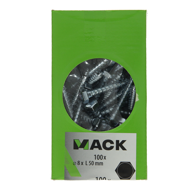 Mack 1007038 - boulon fileté à bois en acier galvanisé 100 pièces 8 x 50 mm | 2 pièces