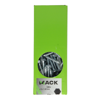 Mack 1007039 - boulon fileté à bois en acier galvanisé 100 pièces 8 x 60 mm | 1 pièce