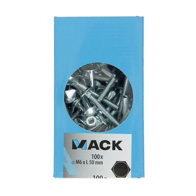 Mack 1007052 - boulon à bois + écrou galvanisé 100 pcs 6 x 50 mm | 2 pièces