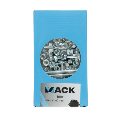 Mack 1007053 - boulon à bois + écrou galvanisé 100 pcs 6 x 60 mm | 2 pièces