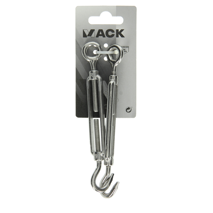 Mack 1008441 - 2 tendeurs oeil + crochet m6 x 60mm inox | 10 pièces
