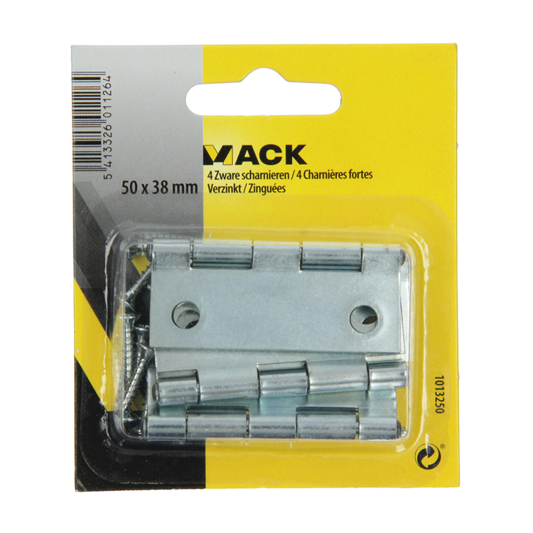 Mack 1013250 - 4 charnières lourdes galvanisées h 50 x l 38 mm | 5 pièces