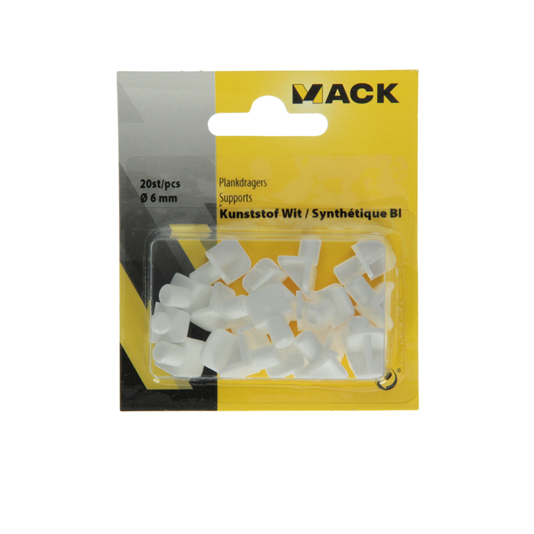 Mack 1015838 - 20 équerres d'étagère plastique blanc ø 6 mm | 10 pièces