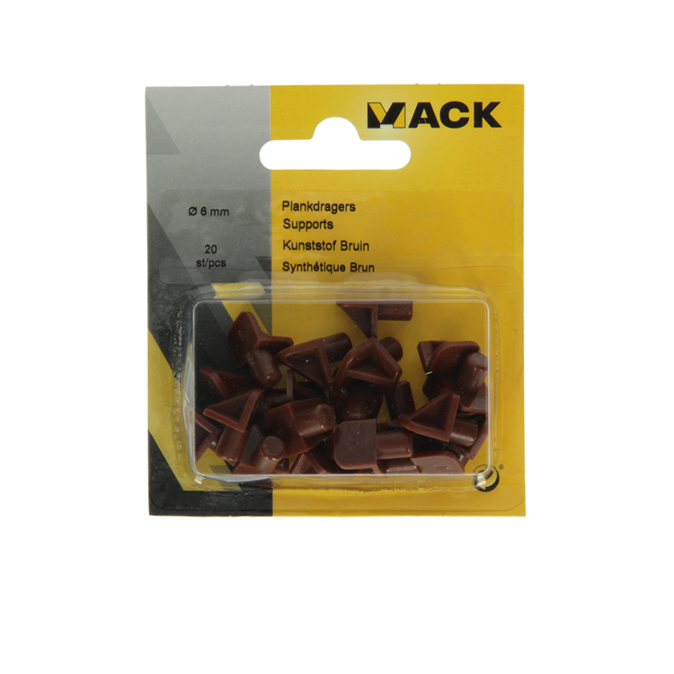 Mack 1015841 - 20 équerres d'étagère plastique marron ø 6 mm | 5 pièces
