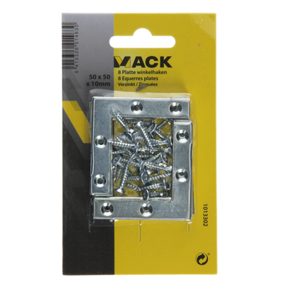 Mack 1013302 - 8 carrés plats galvanisés 50x50x10x2mm | 10 pièces